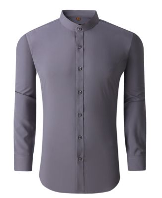 Suslo Couture Men's Slim Fit Solid Performance Collarless Button