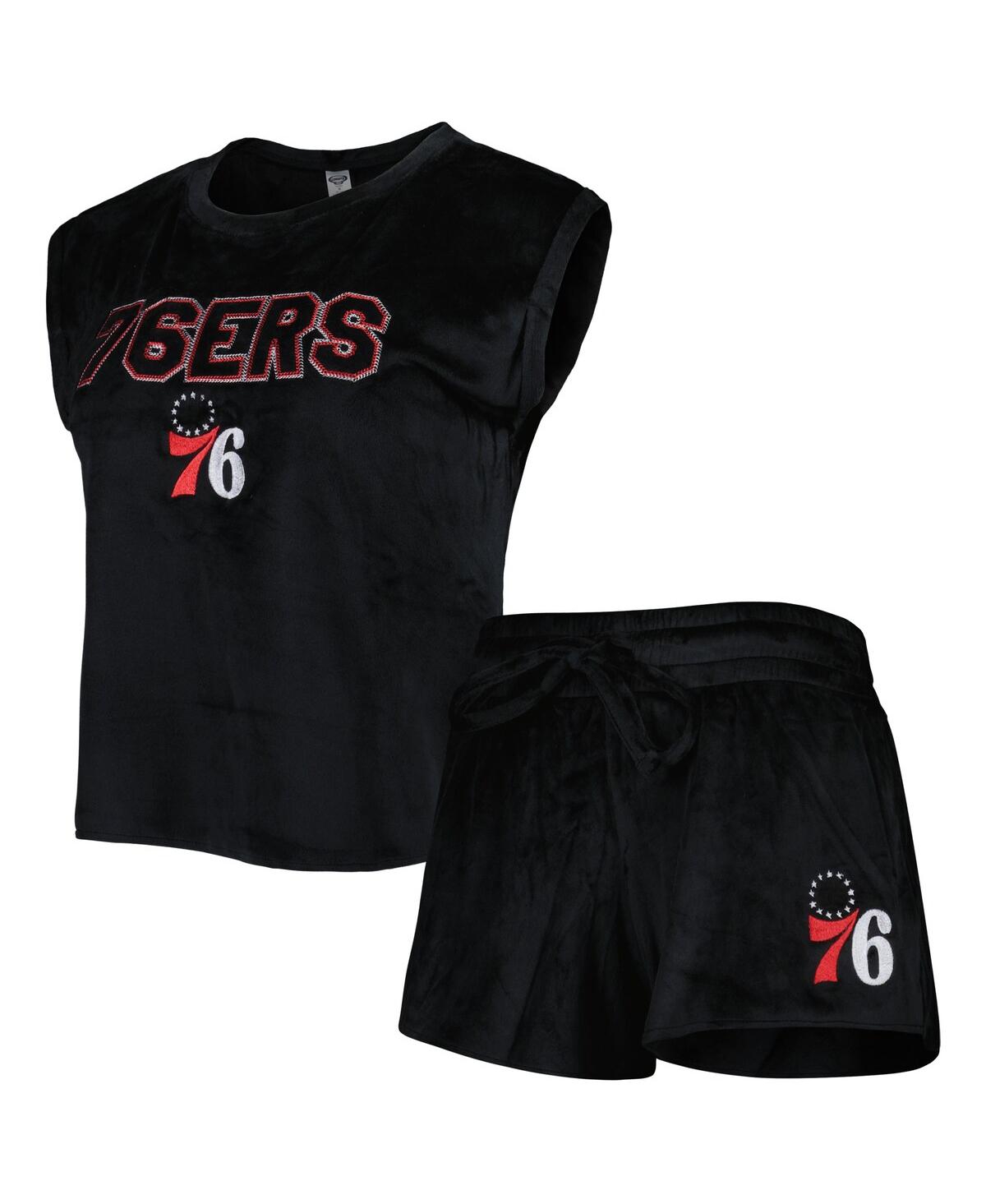 Concepts Sport Women's  Black Philadelphia 76ers Intermission T-shirt And Shorts Sleep Set In Black