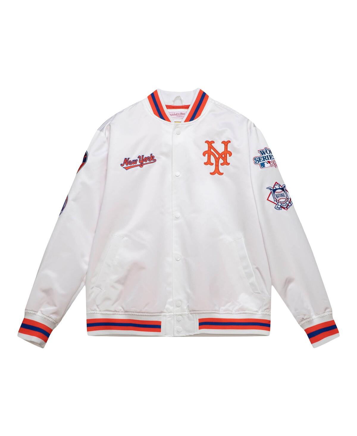 Men's Mitchell & NessNew York Mets City Collection Satin Full-Snap Varsity Jacket - White