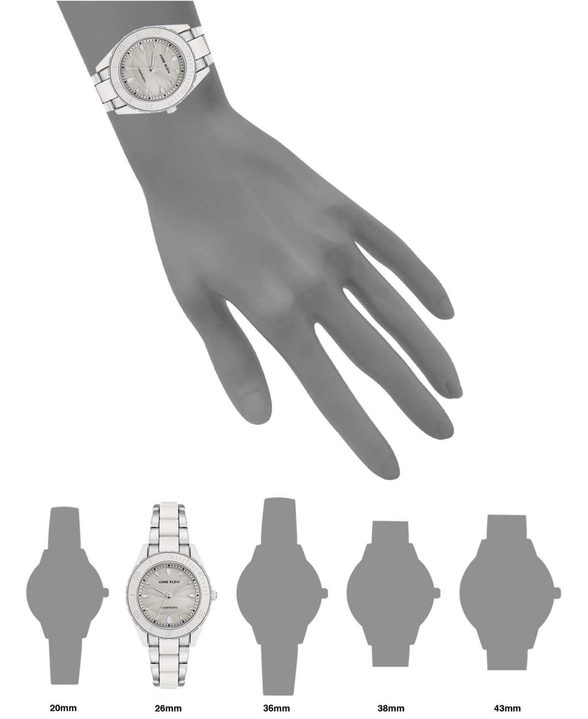 Anne Klein Women's SolarTone and White Oceanworks Plastic Watch, 32mm - Silver, White