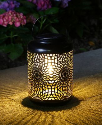 8.75" H Metal Cutout Solar Powered Outdoor Hanging Lantern with Edison Bulb, Set of 2 DNU