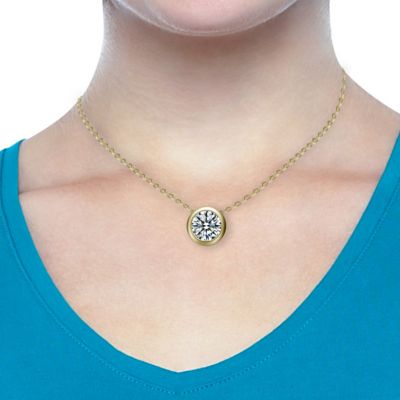 Dazzling Round Solitaire Bezel Floating Pendant Necklace with Cubic Zirconia