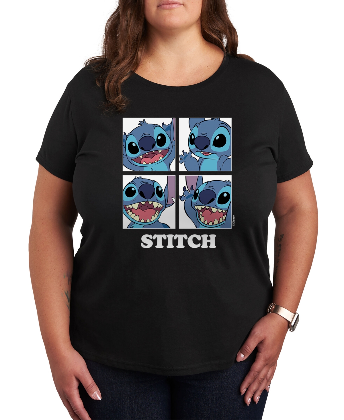 Air Waves Trendy Plus Size Stitch Graphic T-shirt - Black