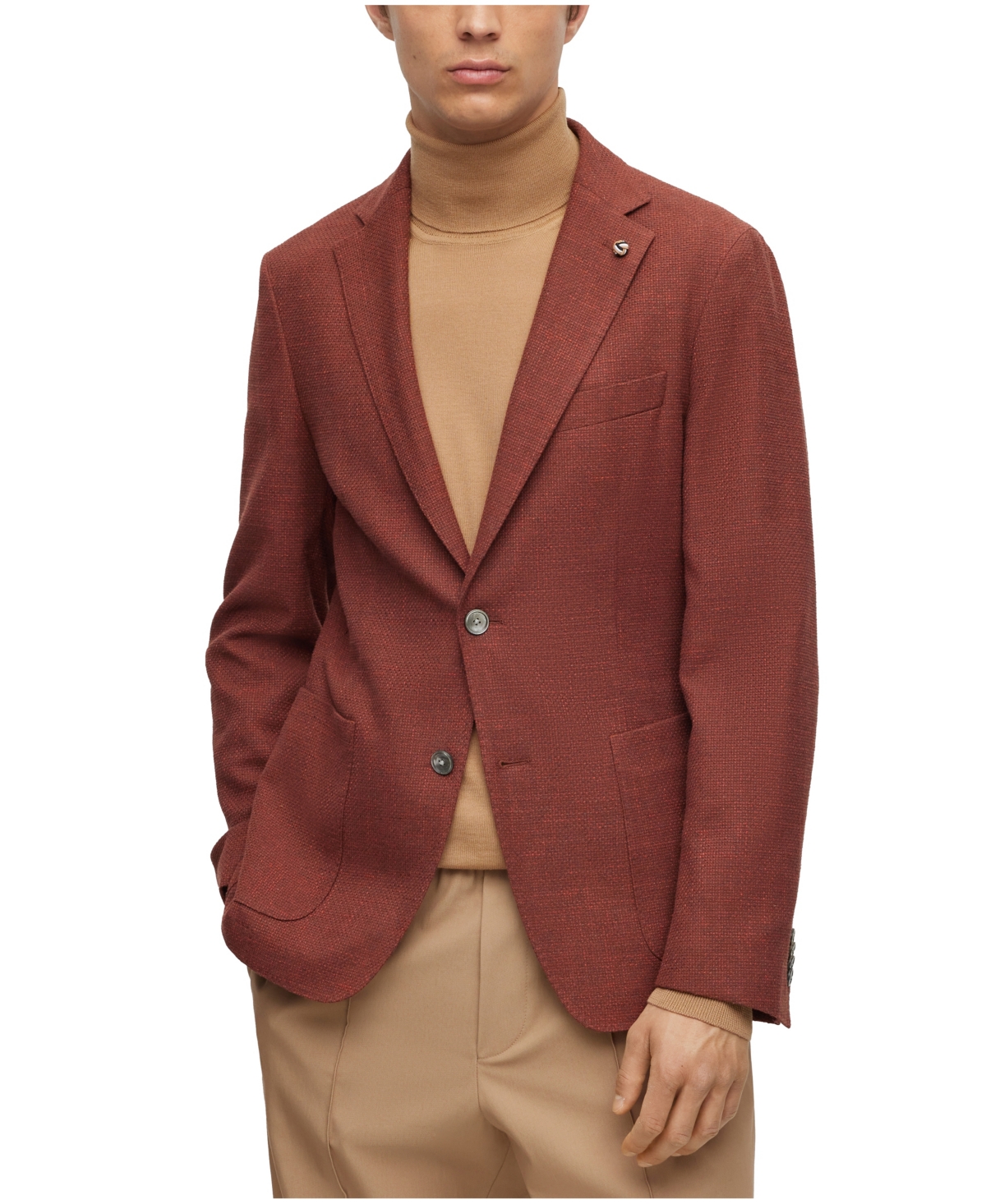 Hugo Boss Boss By  Men's Micro-pattern Slim-fit Jacket In Medium Red