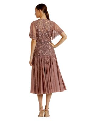 Women's Flounce Sleeve Tea Length Dress