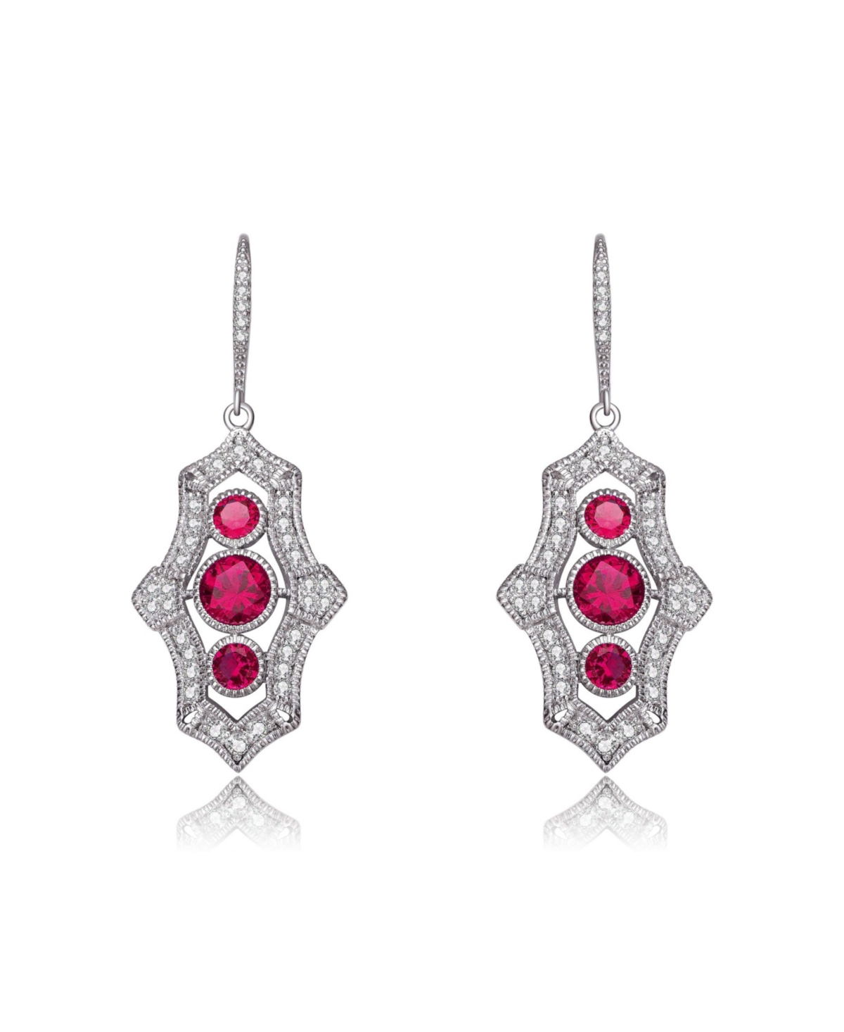 Genevive Sterling Silver Colored and Clear Round Cubic Zirconia Leverback Drop Earrings