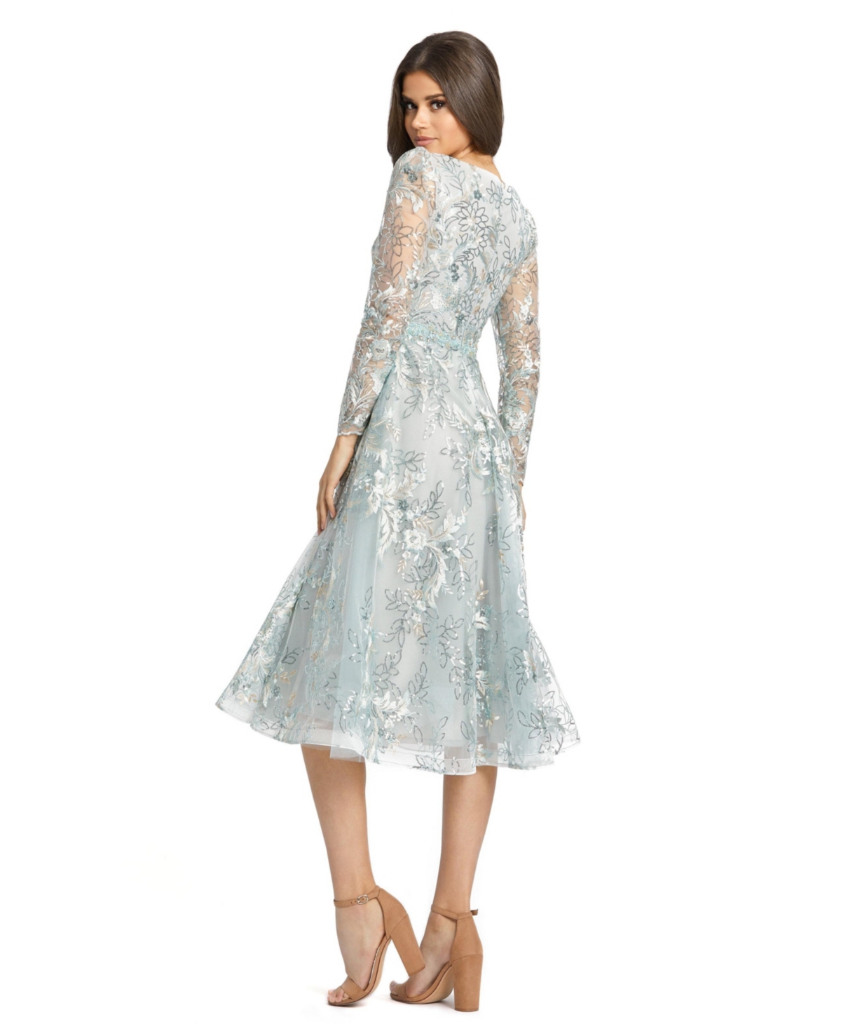 Mac Duggal Women's Embellished Illusion Long Sleeve A Line Dress