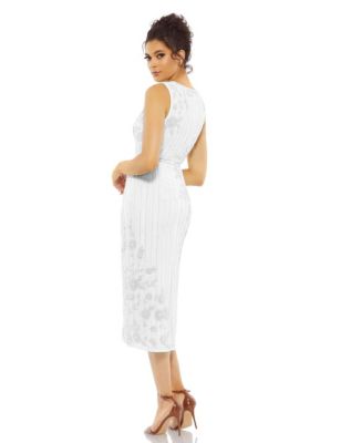 Women's Striped Floral Embellished Sleeveless Midi Dress