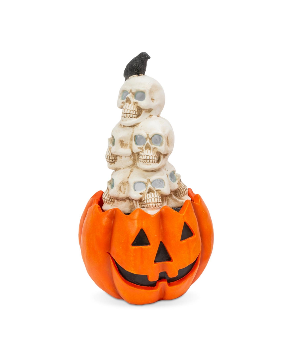 23" H Electric Lighted Magnesium Smoking Pumpkin with Skulls Stacked on Top - Multicolor