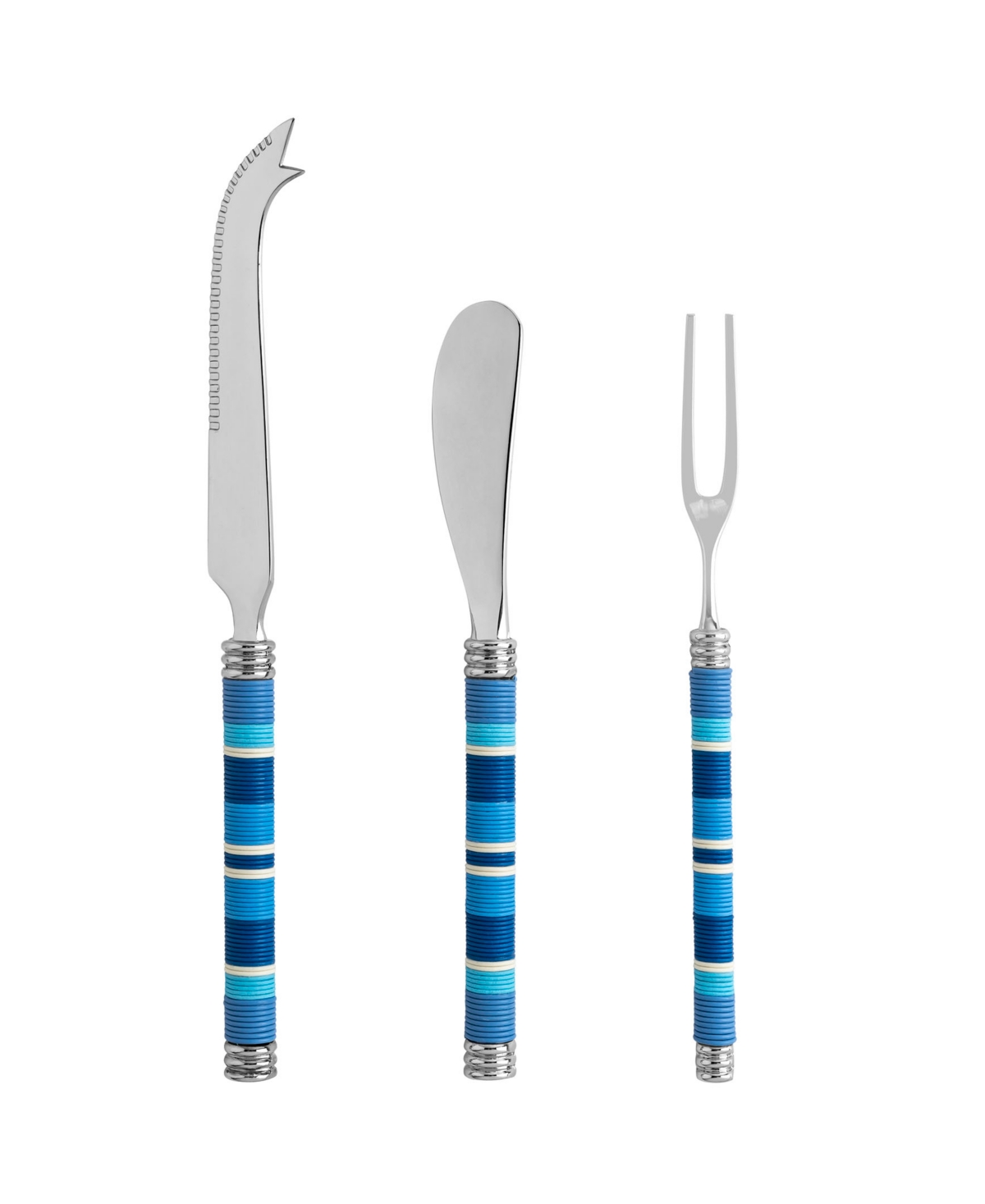 French Home Jubilee Cheese Knife, Spreader And Fork Set In Shades Of Blue