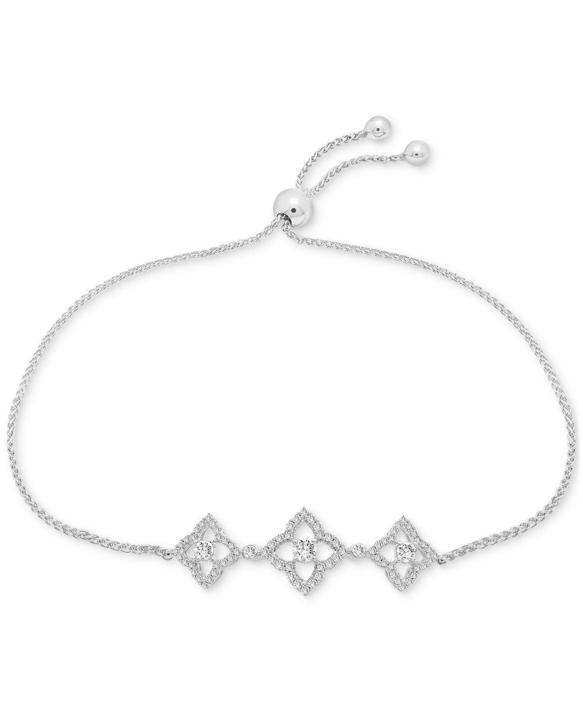 Shop Wrapped Diamond Clover Bolo Bracelet (1/2 Ct. T.w.) In Sterling Silver, Created For Macy's