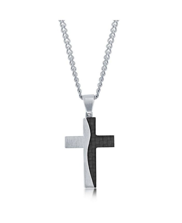 Metallo Men's Stainless Steel Silver & Carbon Fiber Cross Necklace Macy's