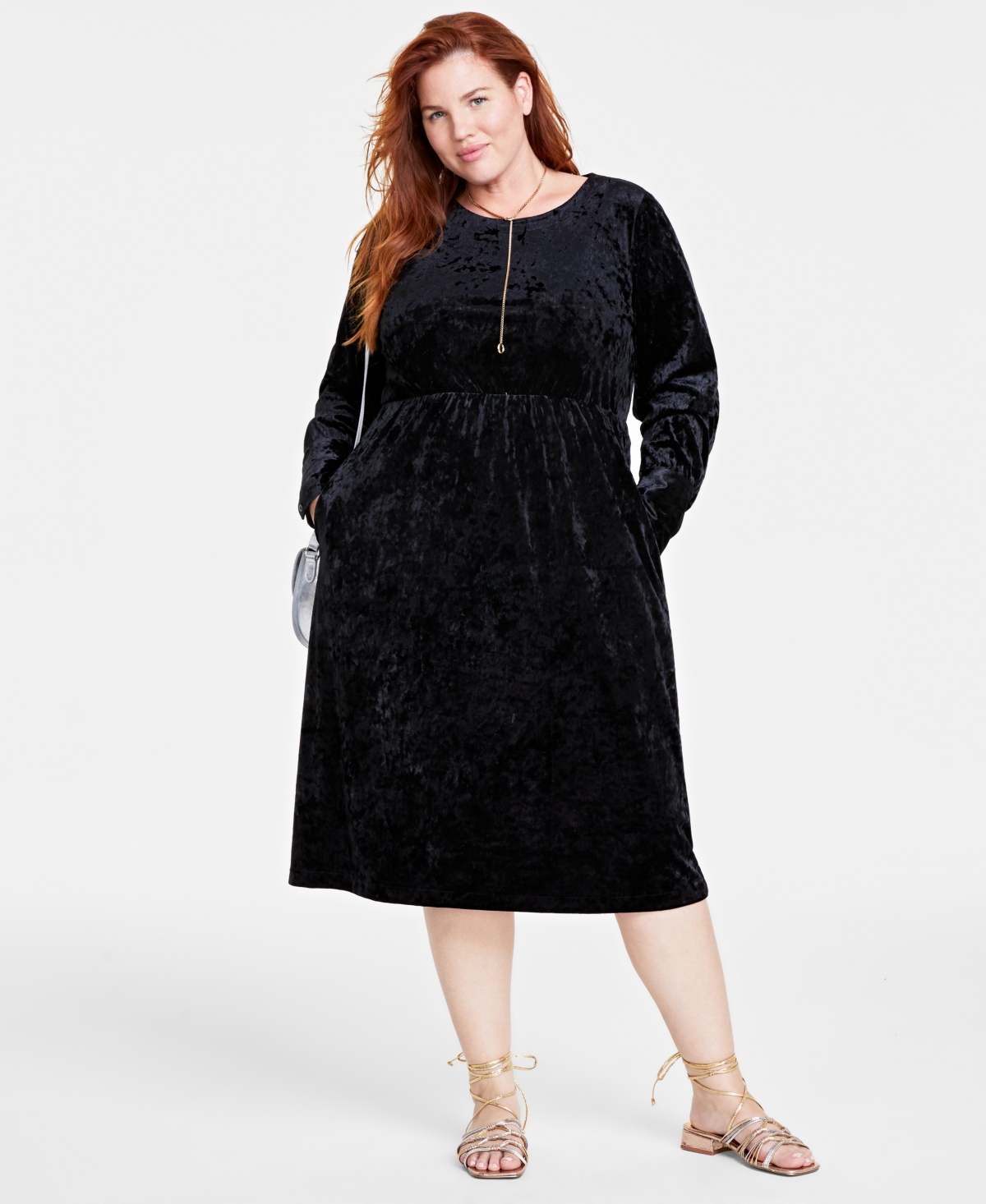ON 34TH PLUS SIZE CRUSHED VELVET MIDI DRESS, CREATED FOR MACY'S