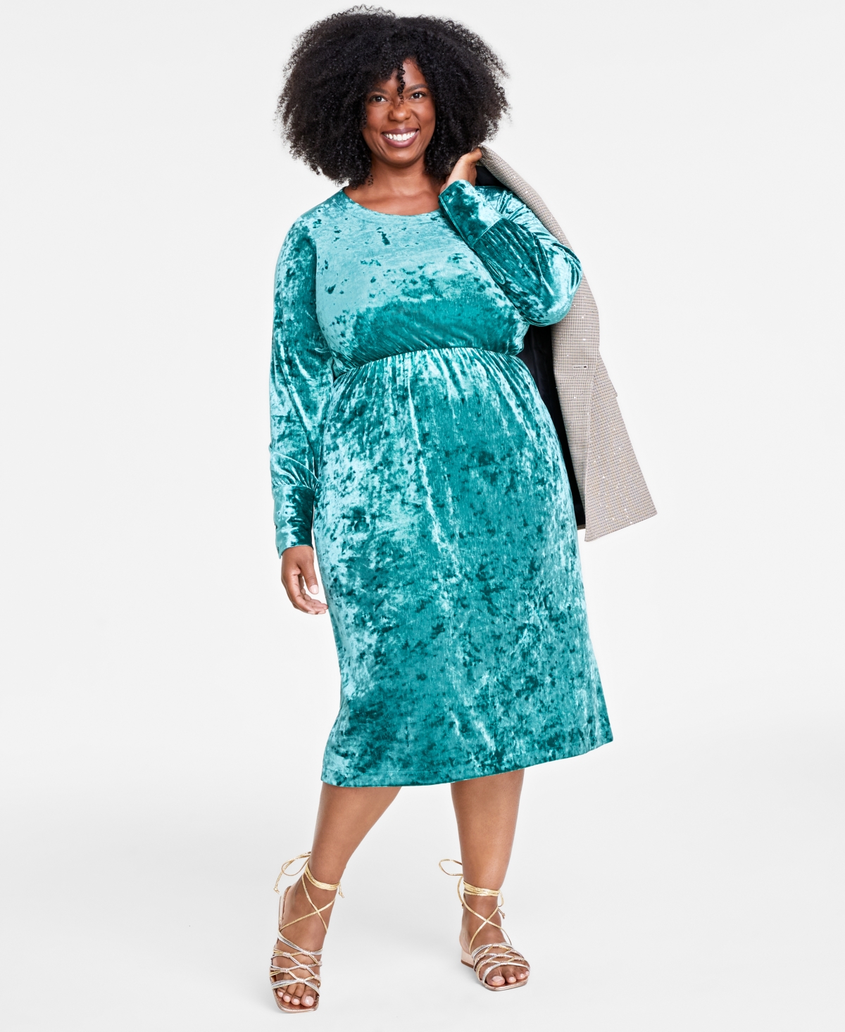 On 34th Plus Size Crushed Velvet Midi Dress, Created For Macy's In Dark Forest
