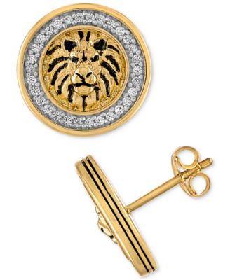 Esquire Men's Jewelry - Diamond Lion Halo Stud Earrings (1/3 ct. t.w.) in 18k Gold-Plated Sterling Silver