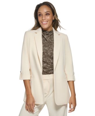 Calvin Klein Women's 3/4 Sleeve Open Front Blazer Pink Size 12Petite