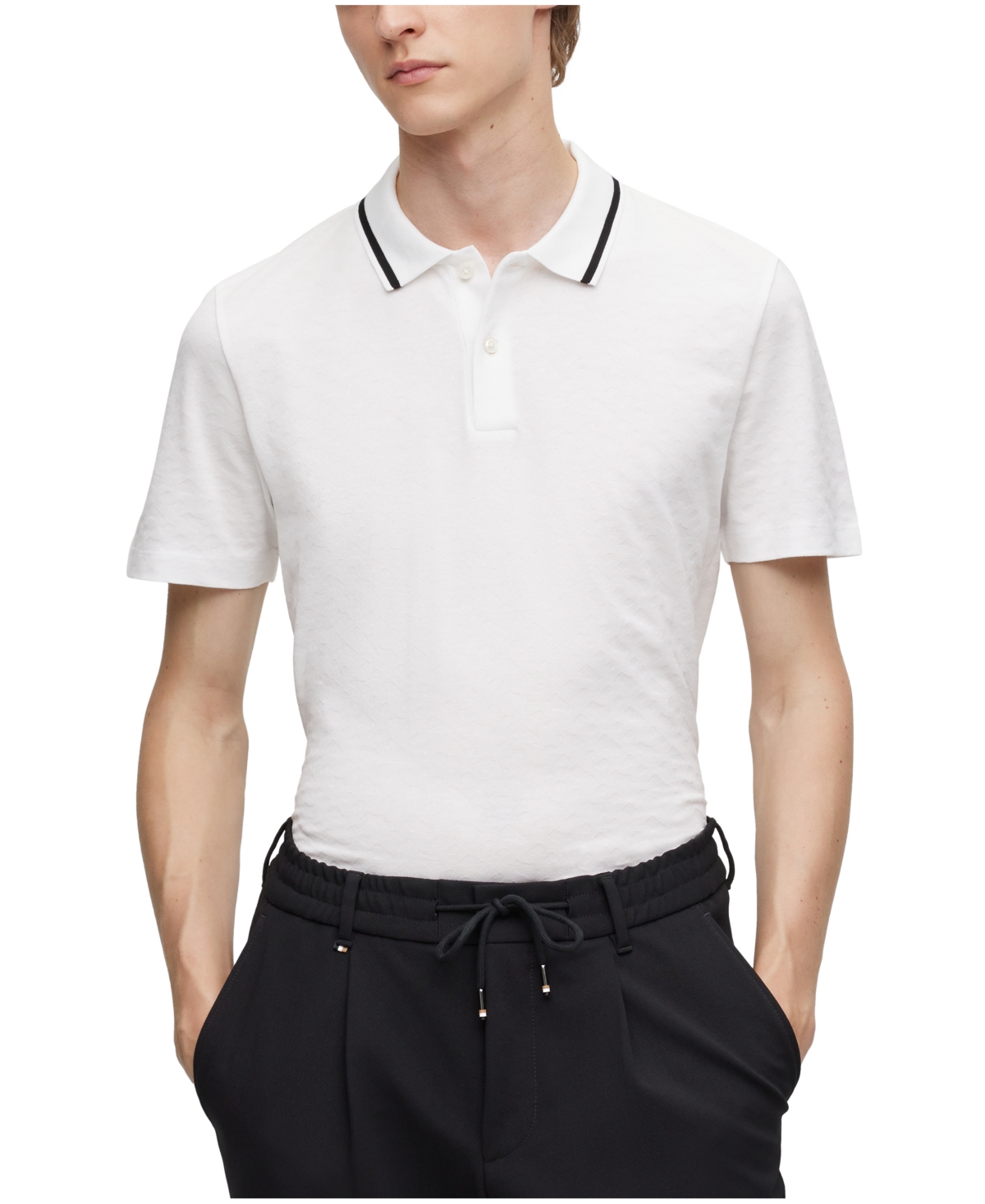 Hugo Boss Boss By  Men's Monogram Jacquard Regular-fit Polo Shirt In White