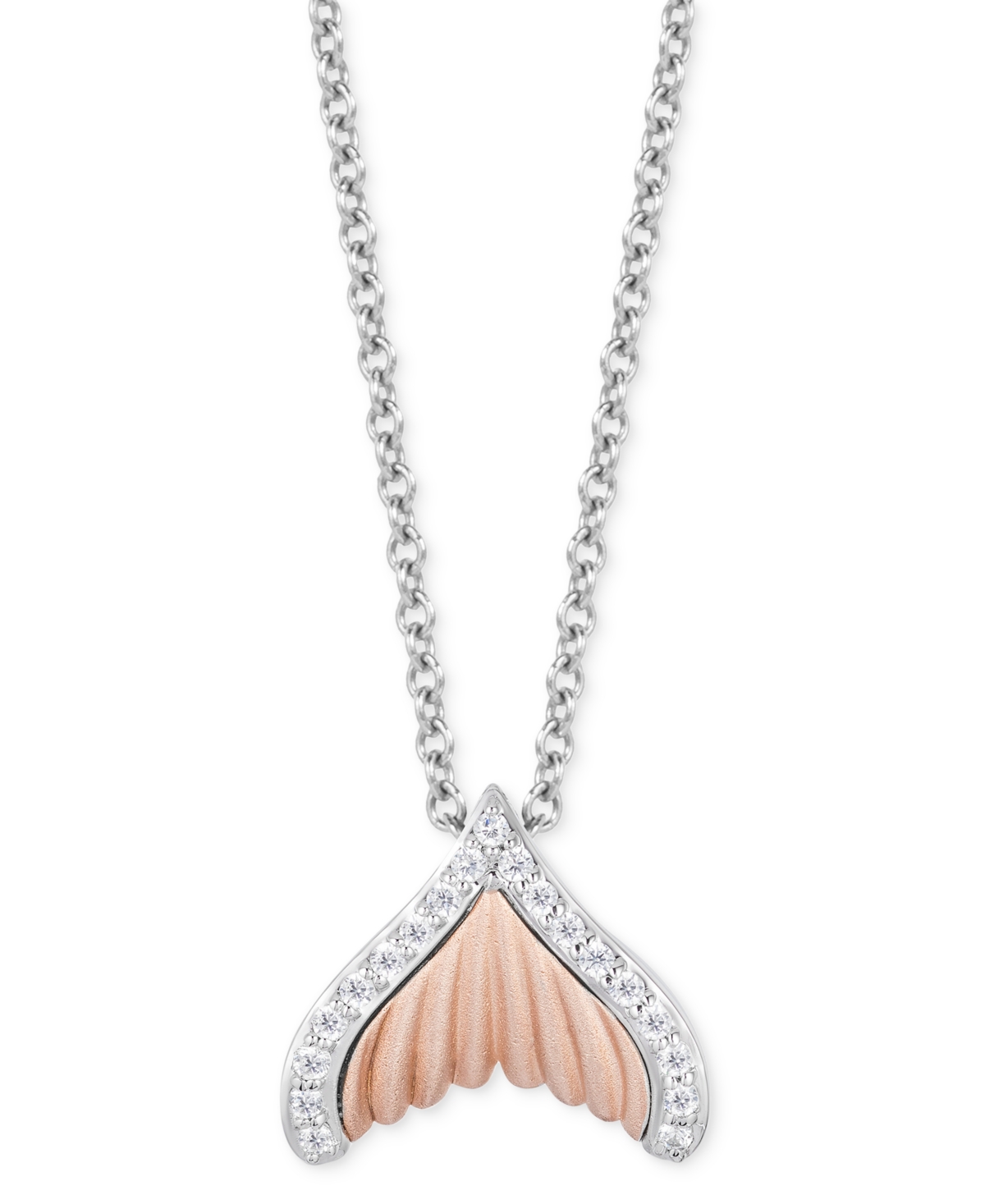 Diamond Ariel Mermaid Tail Pendant Necklace (1/6 ct. t.w.) in Sterling Silver & 10k Rose Gold - Two-Tone