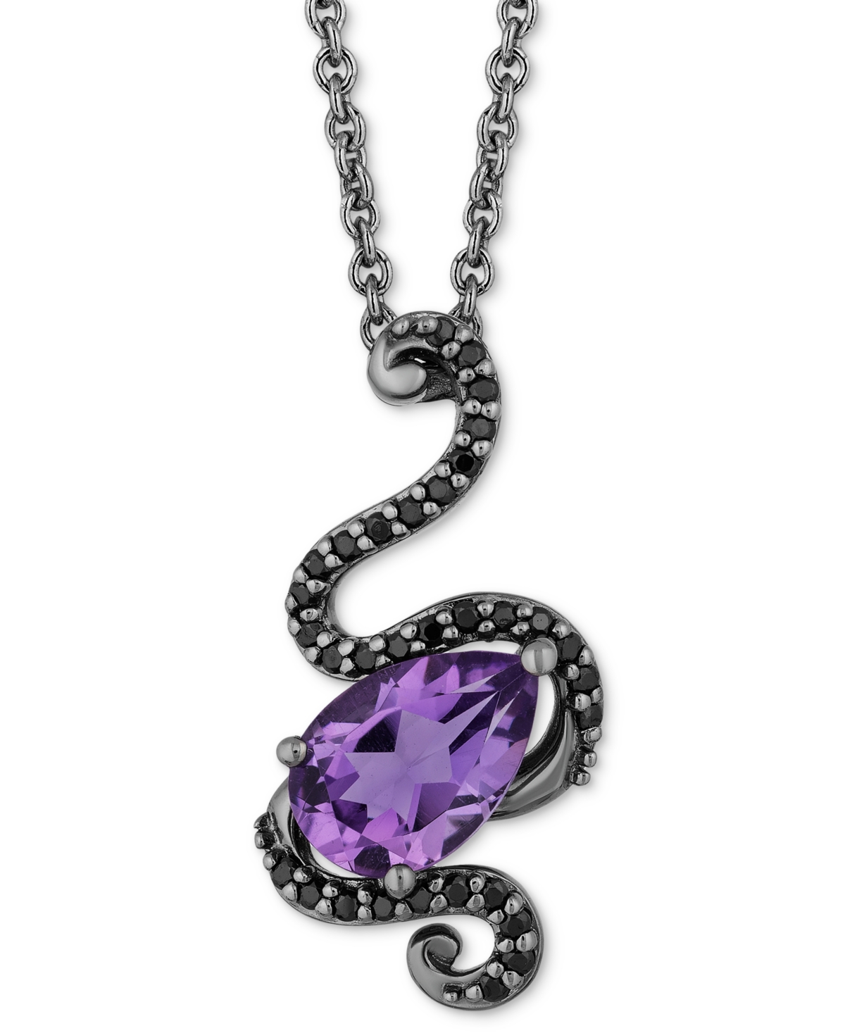 Amethyst (1-1/10 ct. t.w.) & Black Diamond (1/6 ct. t.w.) Ursula Tentacle Pendant Necklace in Black Rhodium-Plated Sterl
