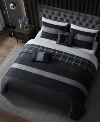 Kyle Black 100% Cotton Sateen 5 Piece Reversible Comforter Set, King