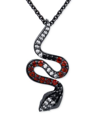 Enchanted Disney Fine Jewelry - Rhodolite Garnet (3/8 ct. t.w.), Black Diamond (1/20 ct. t.w.) & Diamond (1/10 ct. t.w.) Jafar Snake Ring in Black Rhodium-Plated Sterling Silver, 16" + 2" extender
