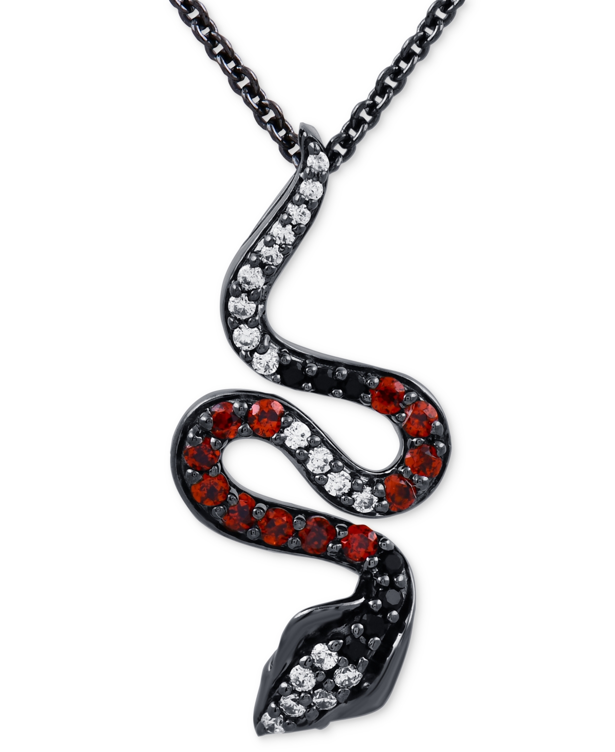 Rhodolite Garnet (3/8 ct. t.w.), Black Diamond (1/20 ct. t.w.) & Diamond (1/10 ct. t.w.) Jafar Snake Ring in Black Rhodi