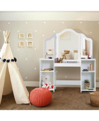 Vanity Table Set Makeup Dressing Kids Girls Study Table Tri Folding