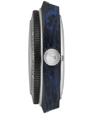 Men's Swiss Automatic Sideral S Blue Perforated Rubber Strap Watch 41mm