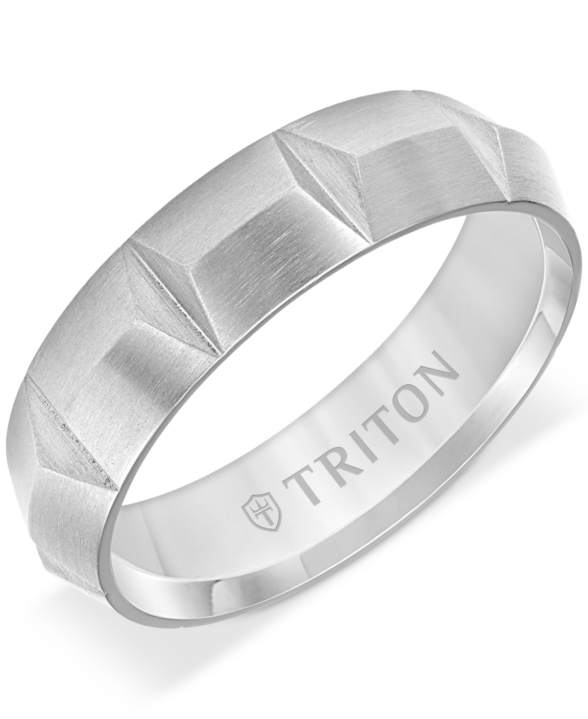 Triton Men's Carved Comfort Fit Wedding Band In Gray Titanium