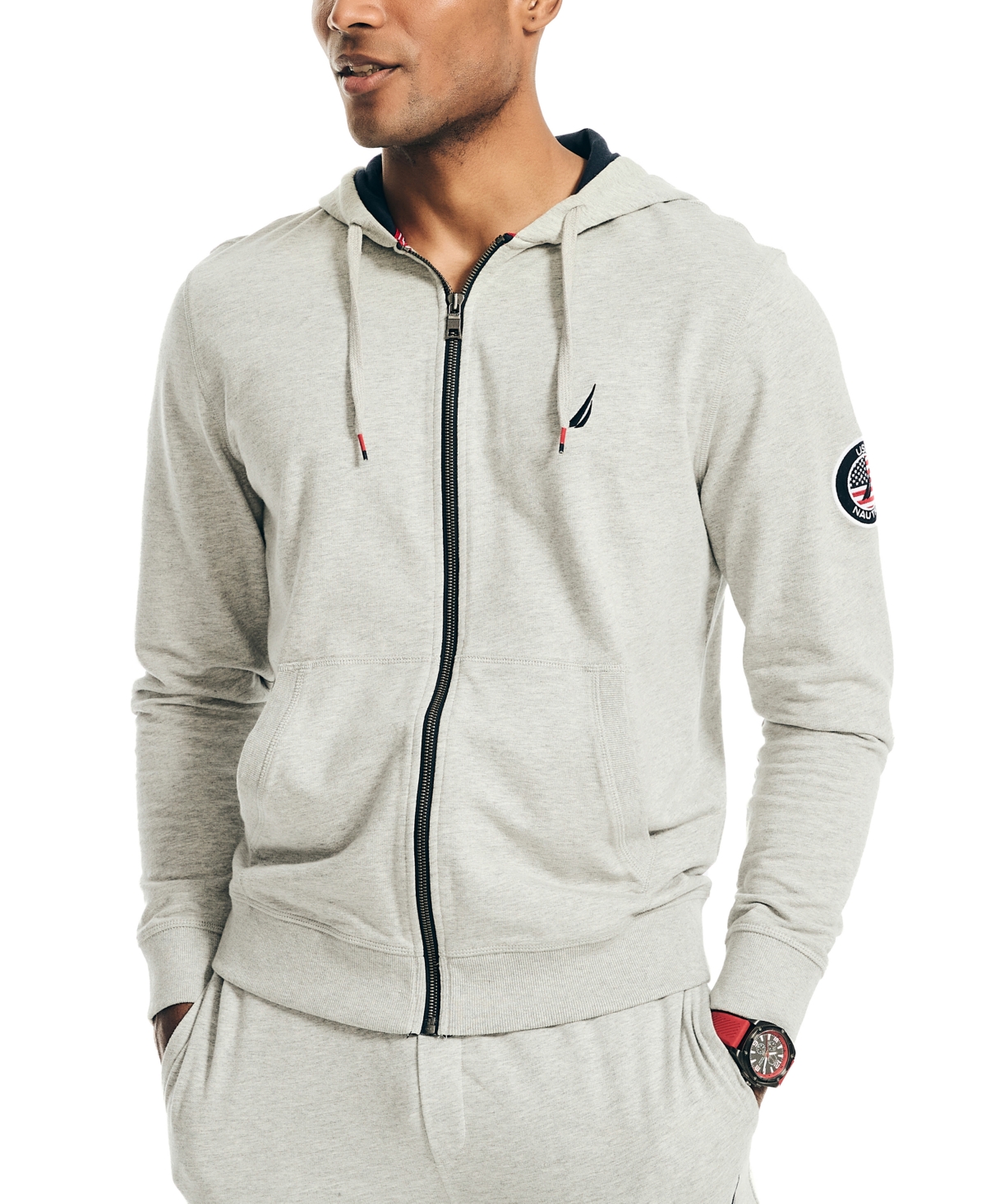 Nautica Men's Cotton French Terry Logo Zip-up Hoodie In Grey Heather