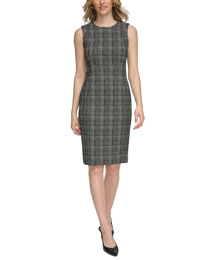 Calvin klein black clearance and white plaid dress