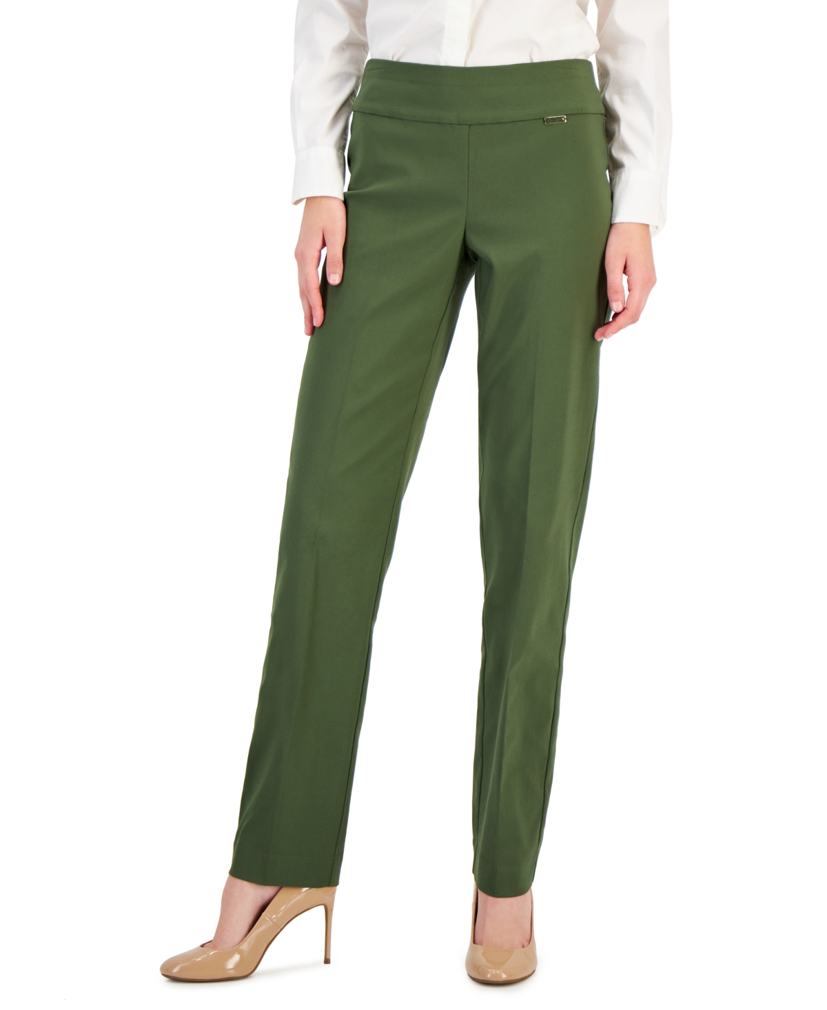 Inc International Concepts Women's Tummy-control Pull-on Straight-leg Pants, Created For Macy's In Costa Green
