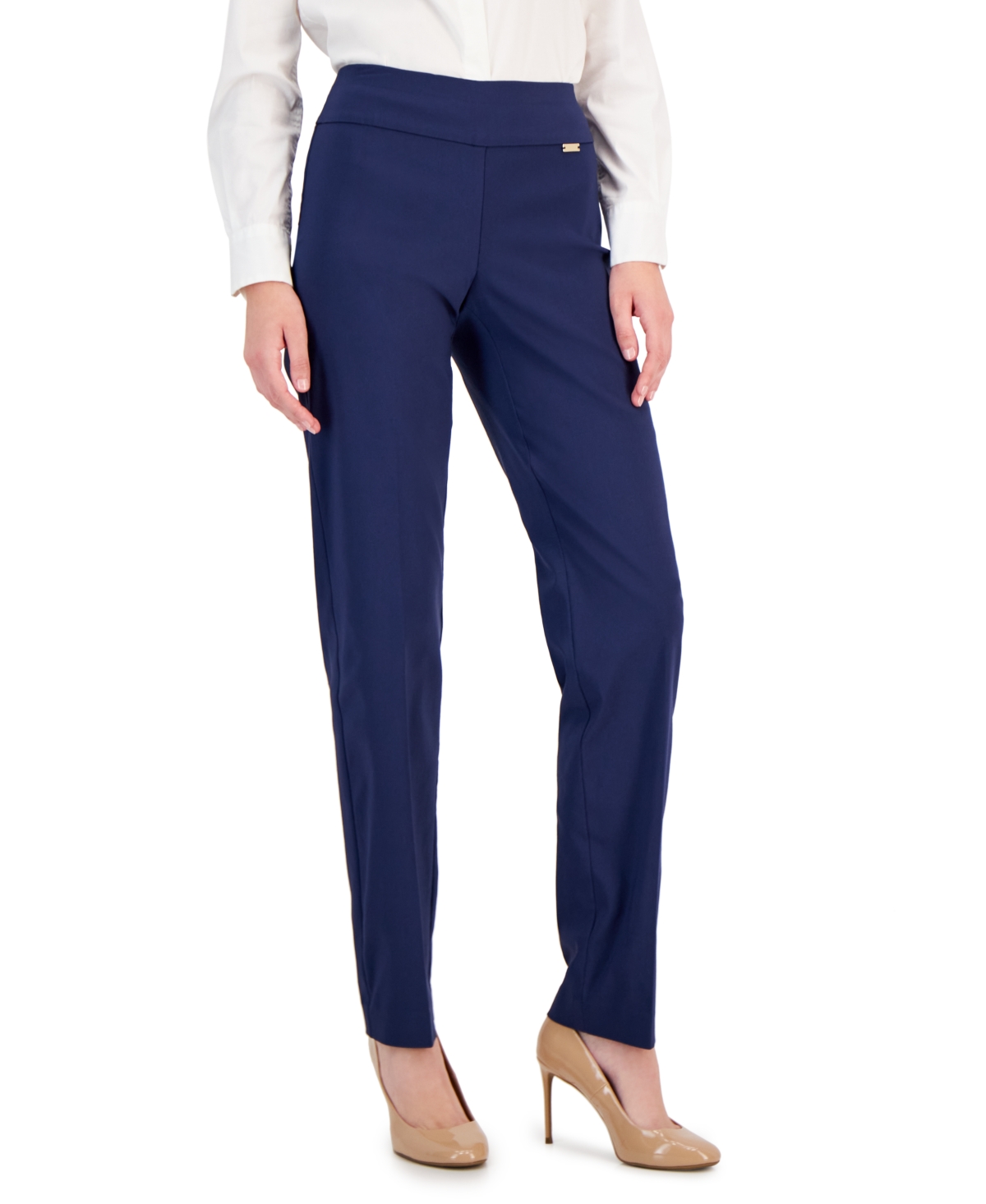 Shop Inc International Concepts Women's Tummy-control Pull-on Straight-leg Pants, Created For Macy's In Indigo Sea