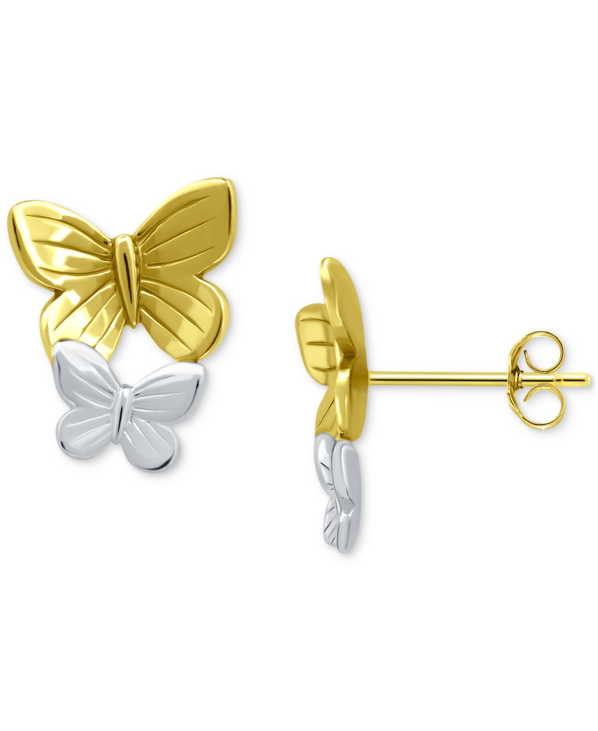 Giani Bernini Double Butterfly Stud Earrings In Sterling Silver & 18k Gold-plate, Created For Macy's In Two-tone