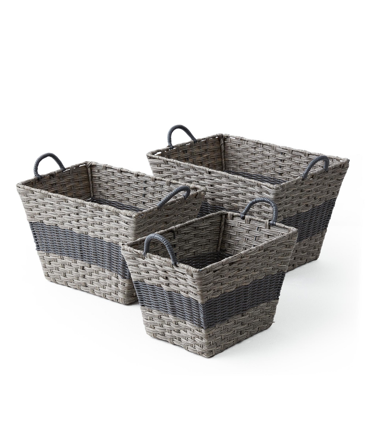 Shop Baum 3 Piece Rectangular Faux Wicker Storage Bin Set In Combo Weave With Cut Out Handles In Natural