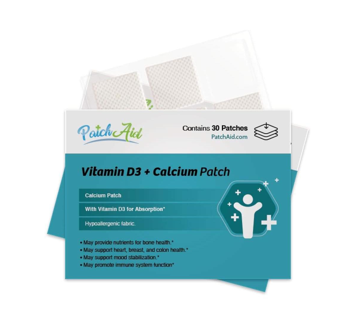 Vitamin D3 Plus Calcium Vitamin Patch by PatchAid (30-Day Supply) - White
