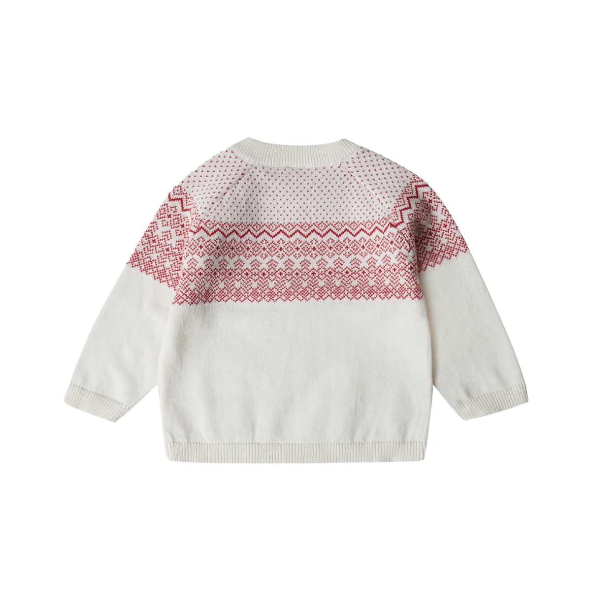 Stellou & Friends Baby Girls 100% Cotton Jacquard Design Baby Long Sleeve Crew Neck Sweater, Unisex - White with red