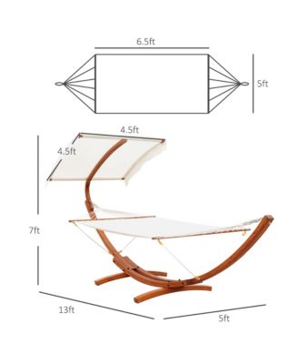 13FT Wooden Arc Hammock with Canopy, Outdoor Hammock Bed with Wood Arc Stand for Patio Balcony Garden Backyard, White