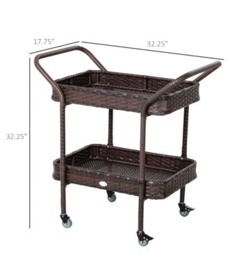 Rattan Wicker Serving Cart with 2-Tier Open Shelf, Outdoor Wheeled Bar Cart with Brakes for Poolside, Garden, Patio