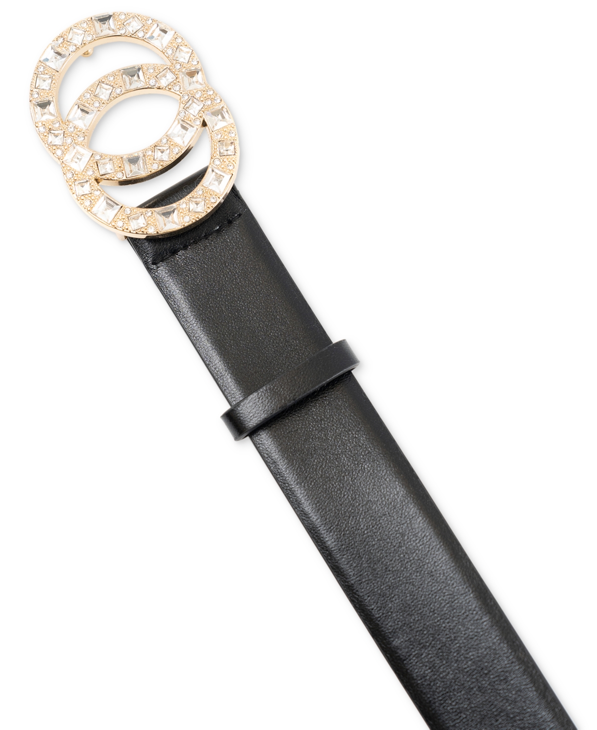 Inc International Concepts Women's Embellished Double Circle Leather Belt, Created For Macy's In Black,silver