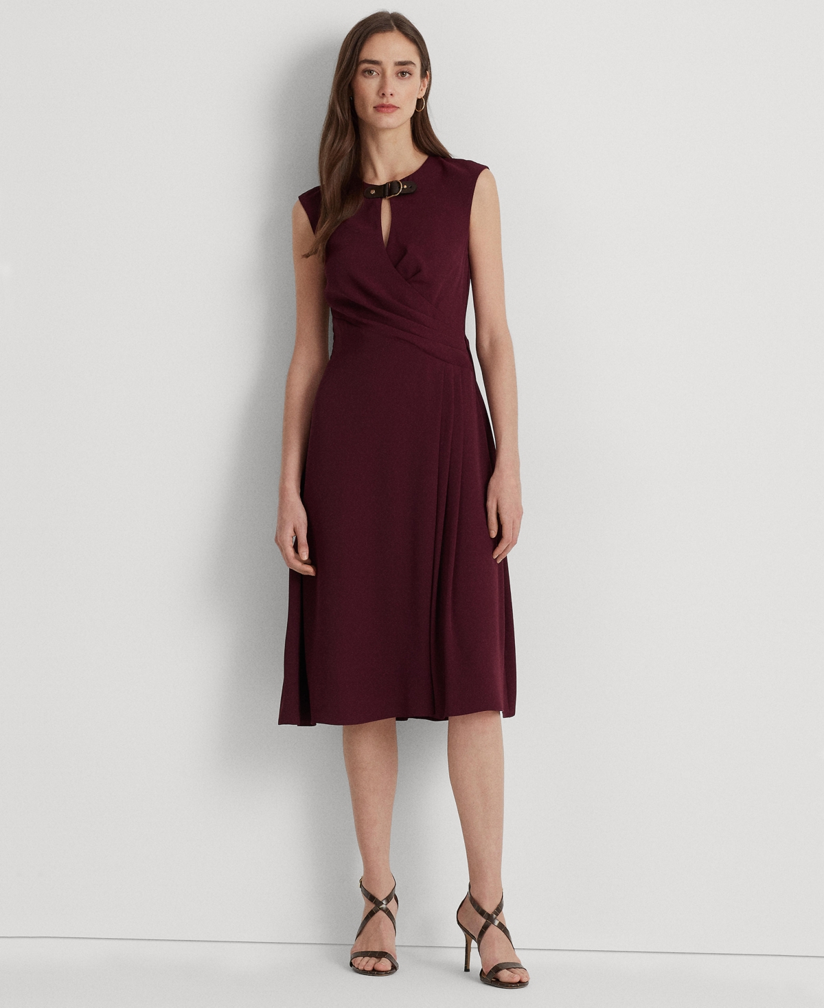 Lauren Ralph Lauren Women's Buckle-Trim Georgette Cap-Sleeve Dress -  Vintage Burgundy | Smart Closet