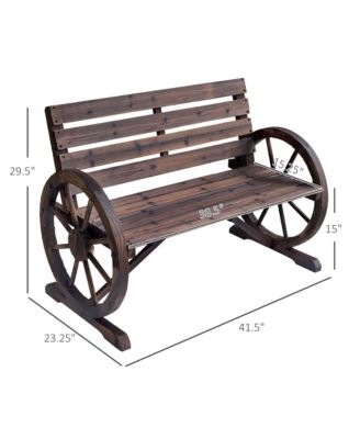 Wooden Wagon Wheel Bench, 2-Person W/ Slatted Seat,