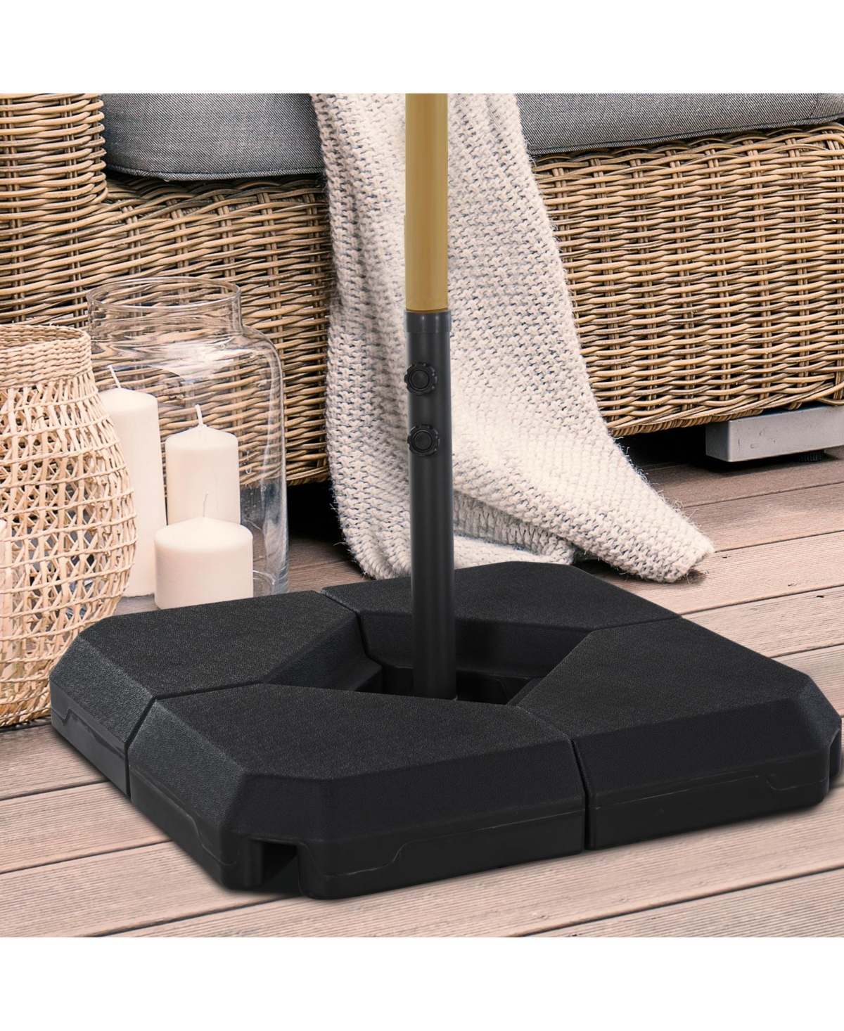 Outsunny 4-Piece Outdoor Patio Offset Umbrella Base Stand Weight Holder w/ Cross Base for Powerful Support, 158lbs Sand or 132lbs Water Filled