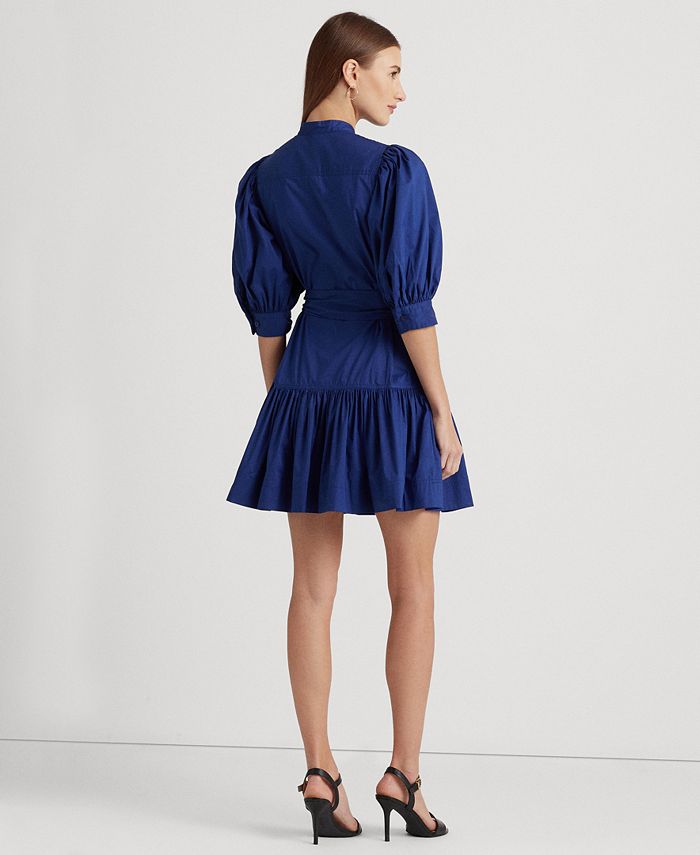 Lauren Ralph Lauren Women's Belted Cotton-Blend Puff-Sleeve Dress - Macy's
