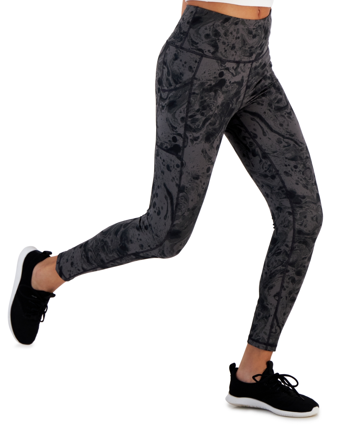 Id Ideology Women's Active Printed 7/8 Leggings, Created For Macy's In Deep Black