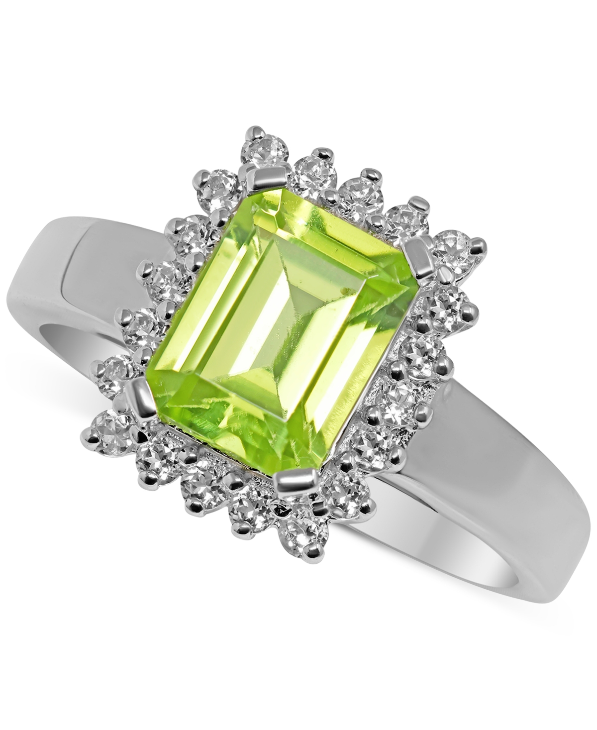 Garnet (1-3/4 ct. t.w.) & White Topaz (1/3 ct. t.w.) Halo Ring in Sterling Silver (Also available in Peridot) - Peridot