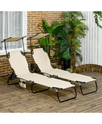 2-piece Chaise Lounge w/ Adjustable Backrest and Sunshade,