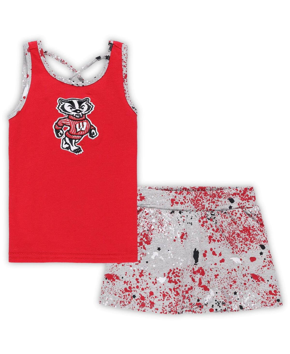 Colosseum Babies' Toddler Girls  Red, Gray Wisconsin Badgers Sweet Pea Tank Top And Skort Set In Red,gray