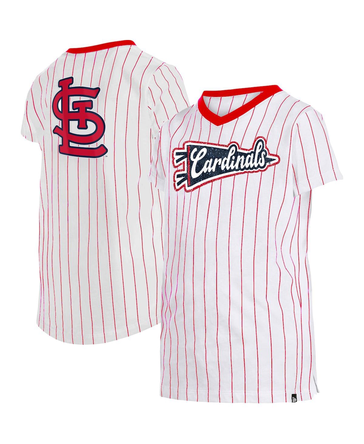 New Era Big Girls White St. Louis Cardinals Pinstripe V-Neck T