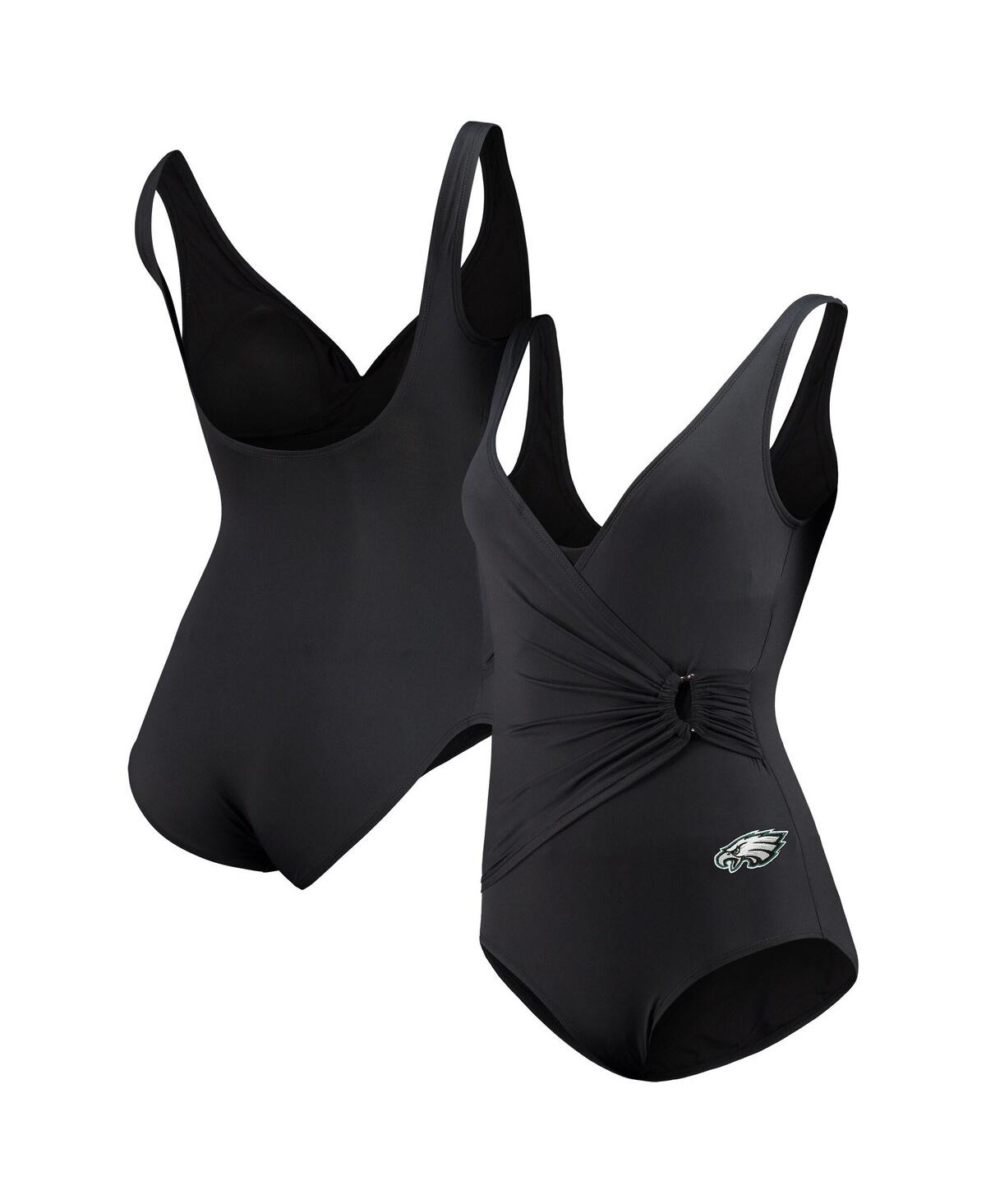 Shop Tommy Bahama Women's  Black Philadelphia Eagles Pearl Clara Wrap One-piece Swimsuit